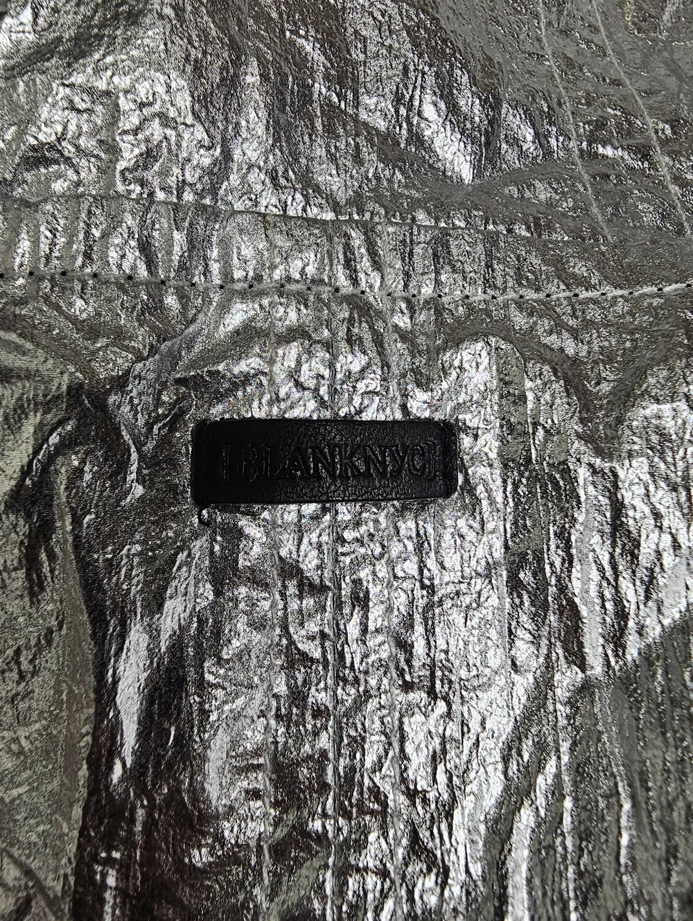 Blank NYC Reversible Shiny Silver Black Metallic Jacket Windbreaker Hood Medium